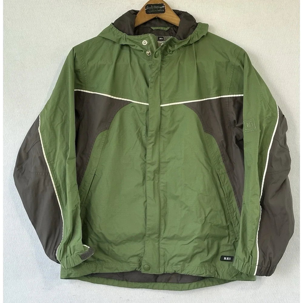 REI Boy's Hooded Jacket Windbreaker Green XL  16-18 Outdoor